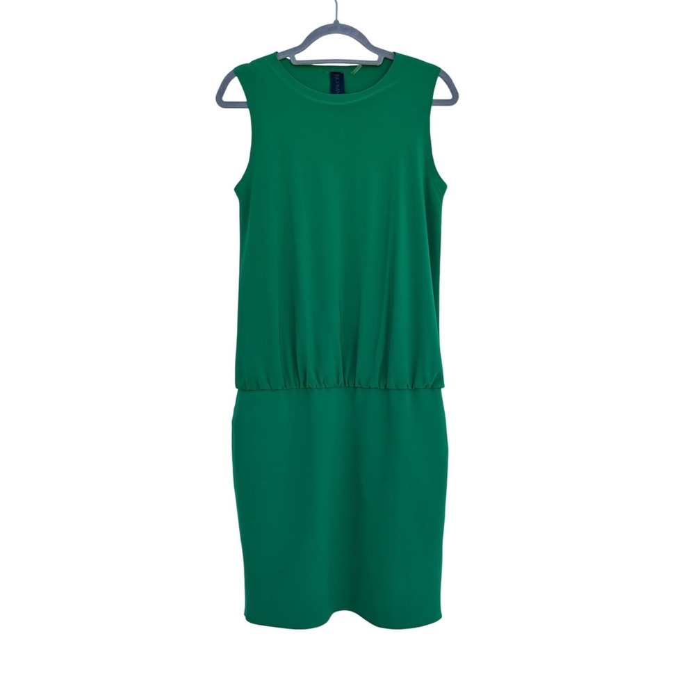Norma Kamali Green‎ Sleeveless Babydoll Dress, Blouson, Raw Cut Edges, Sz S